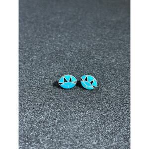Vintage Zuni Oval Sterling SilverTurquoise Inlay Earrings